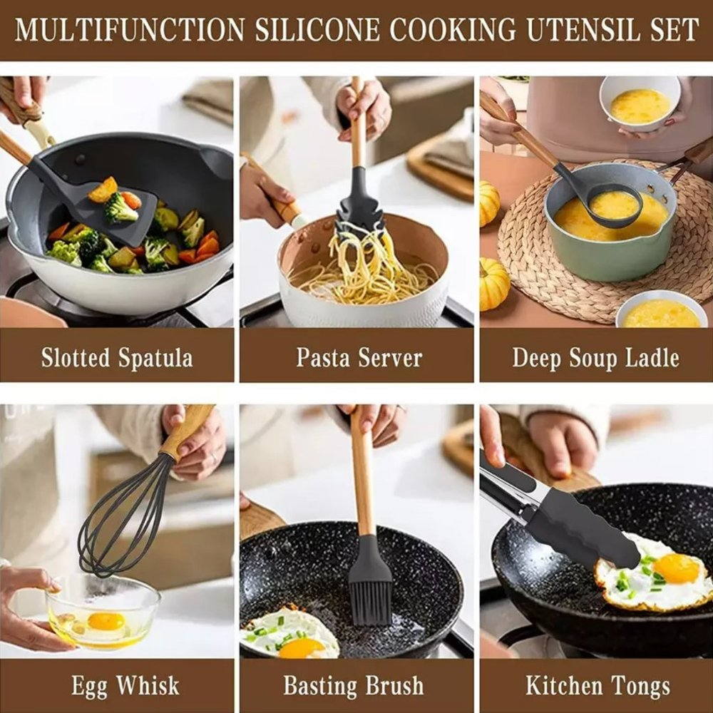 33 Pcs Silicone Cooking Utensils Set, Non-Stick, Heat Resistance (Black) - Picture 3 of 6